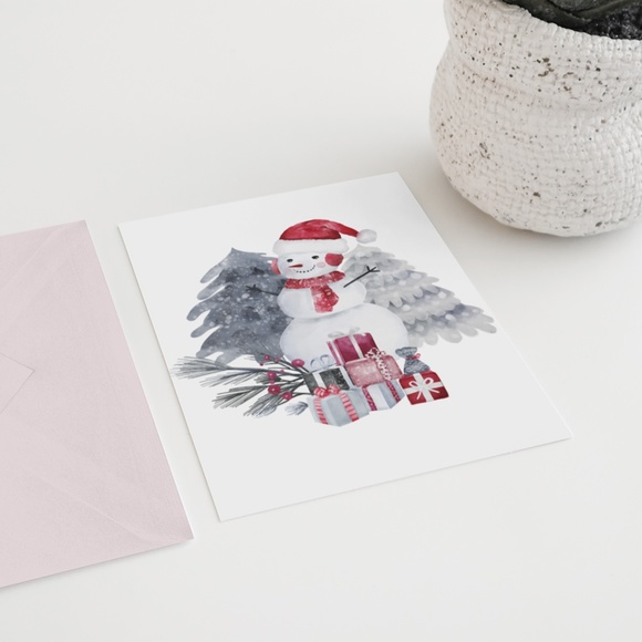 Wall Art Watercolor Snowman Christmas Illustration Print Poster Card Unframed - Picture 5 of 6